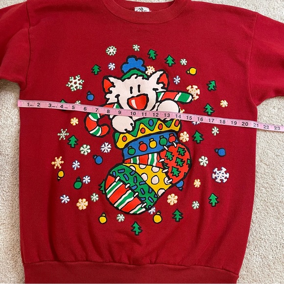 Vintage Christmas Cat Sweatshirt Large Red Ugly Sweater BJ Designer - Picture 12 of 14